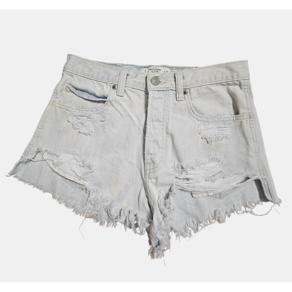 Abercrombie & Fitch Thrashed Distressed Cut Off Jean Shorts Frayed Raw‎ Hem 26